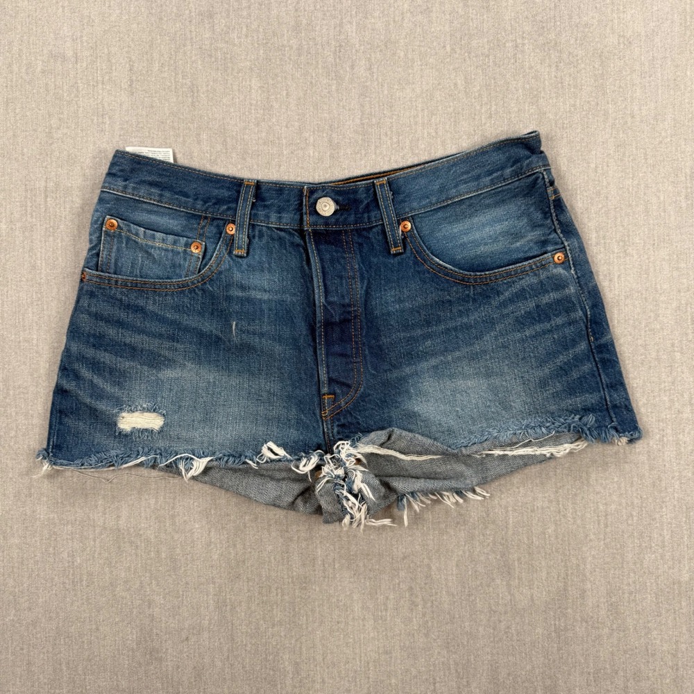 Levis 501 Original Cut Off Denim Shorts Medium Wash Blue W30 32317-0054